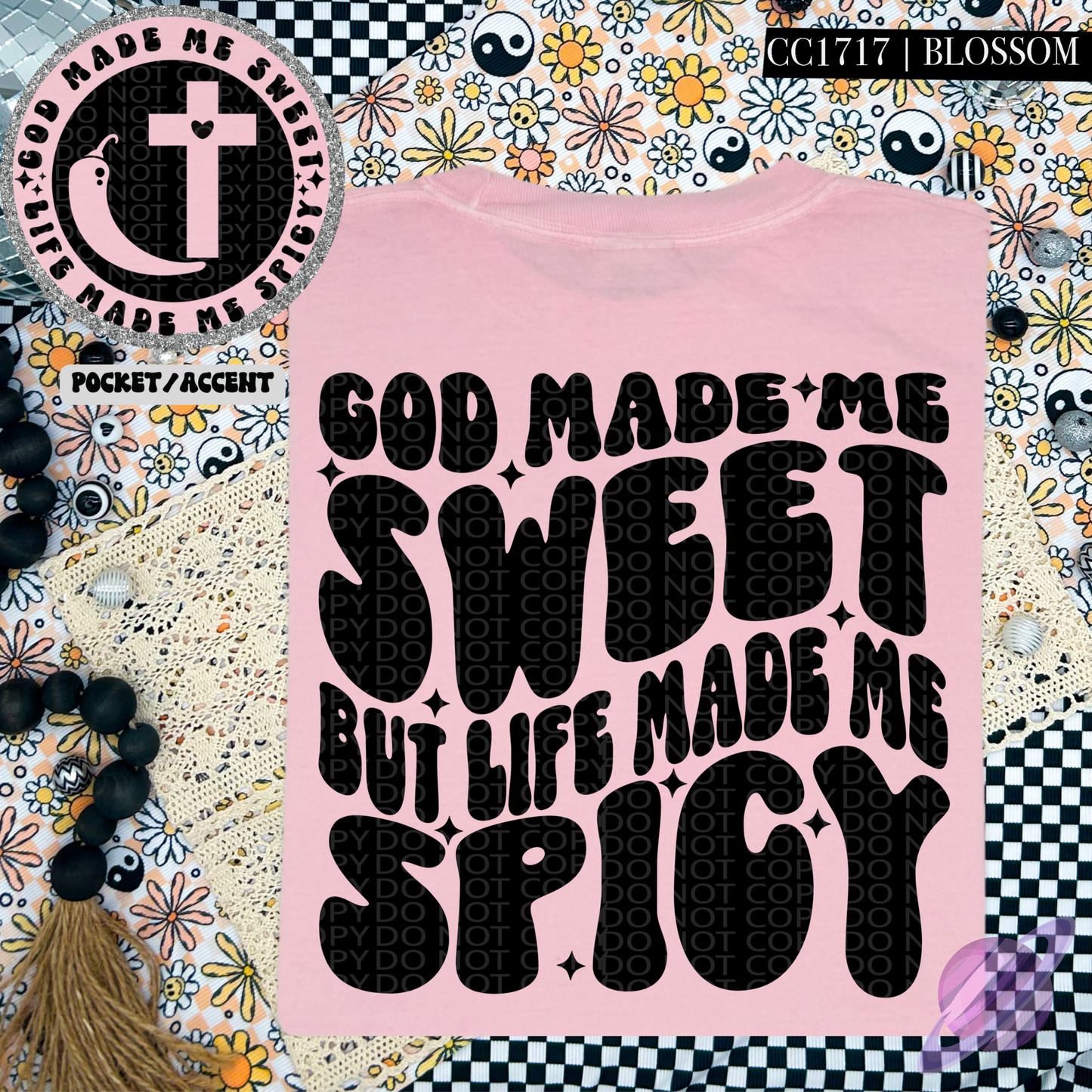 GOD MADE ME SWEET - POCKET PRINT DOUBLE SIDED TEE