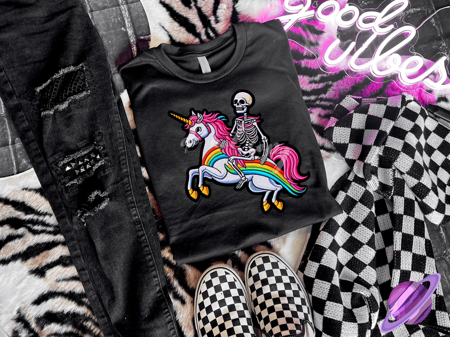 EMBROID UNI SKELE UNISEX TEE ADULTS/KIDS