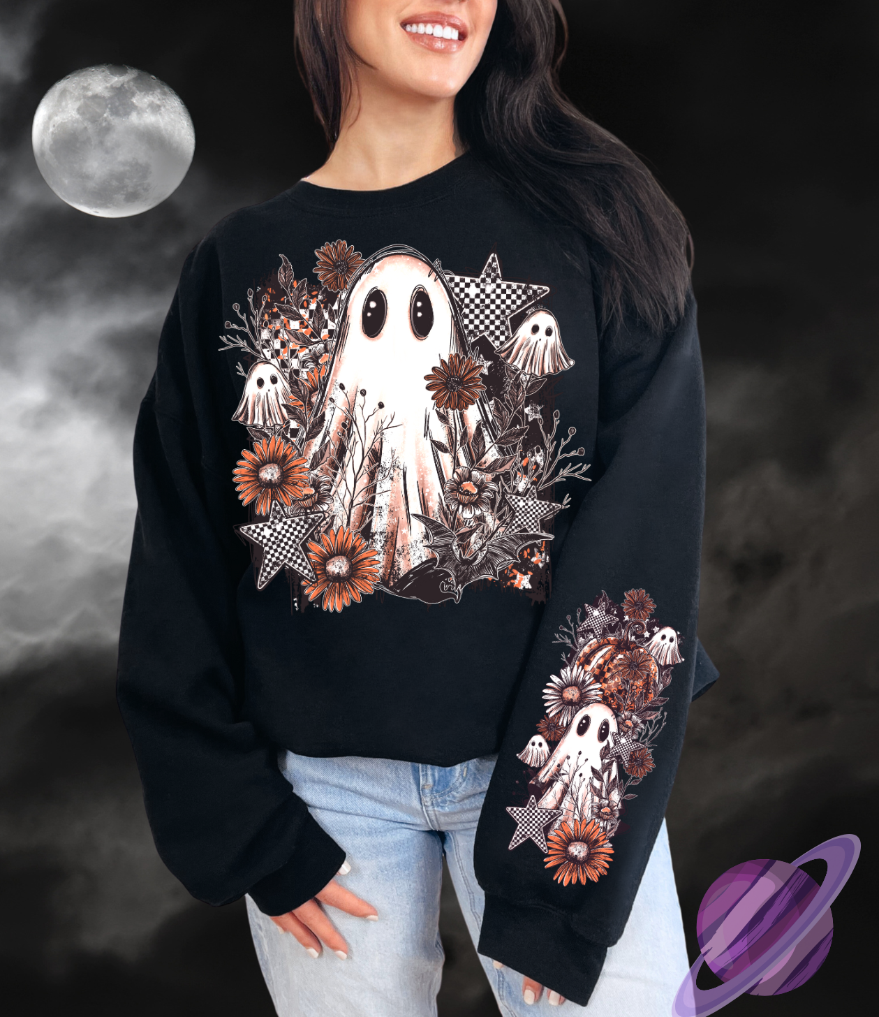 BOO FLORAL - CREW SWEATSHIRT W/ SLEEVE PRINT