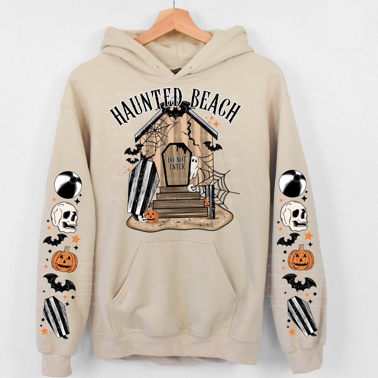 HAUNTED BEACH FRONT & SLEEVE DESIGN HOODIE