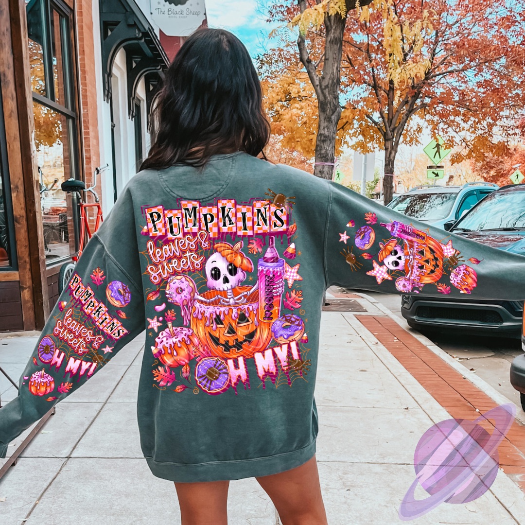 SPOOKY DONUT- CREW SWEATSHIRT W/ SLEEVE PRINT