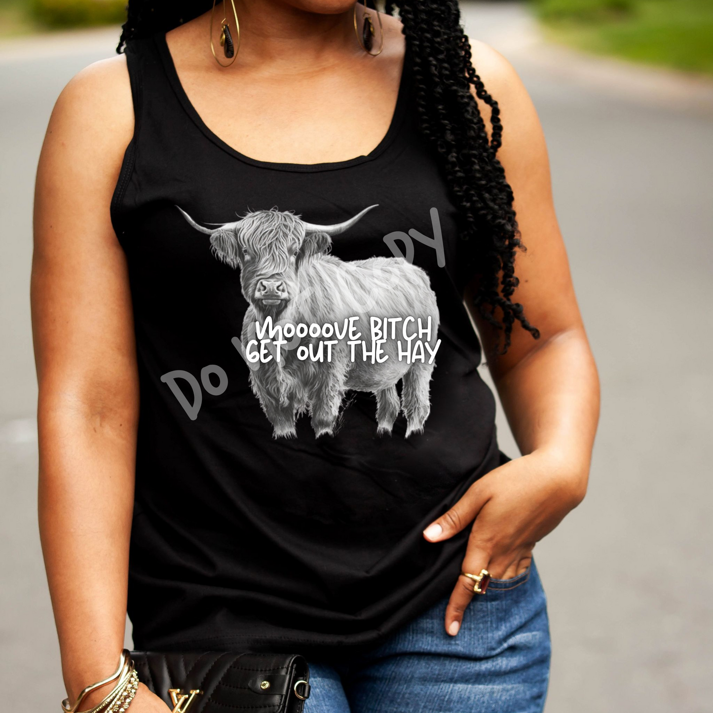B/W HIGHLAND COW MOOOOVEEE -UNISEX TEES & TANKS ADULTS/KIDS