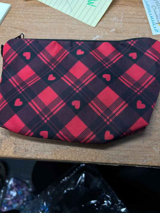 Red and black heart makeup bag