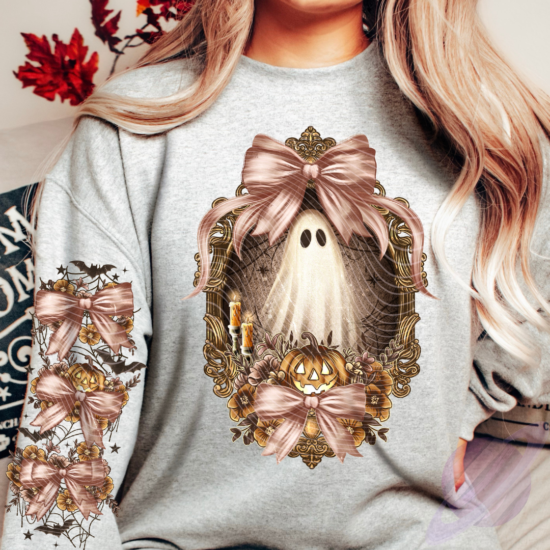 SPOOKY BOW- CREW SWEATSHIRT W/ SLEEVE PRINT