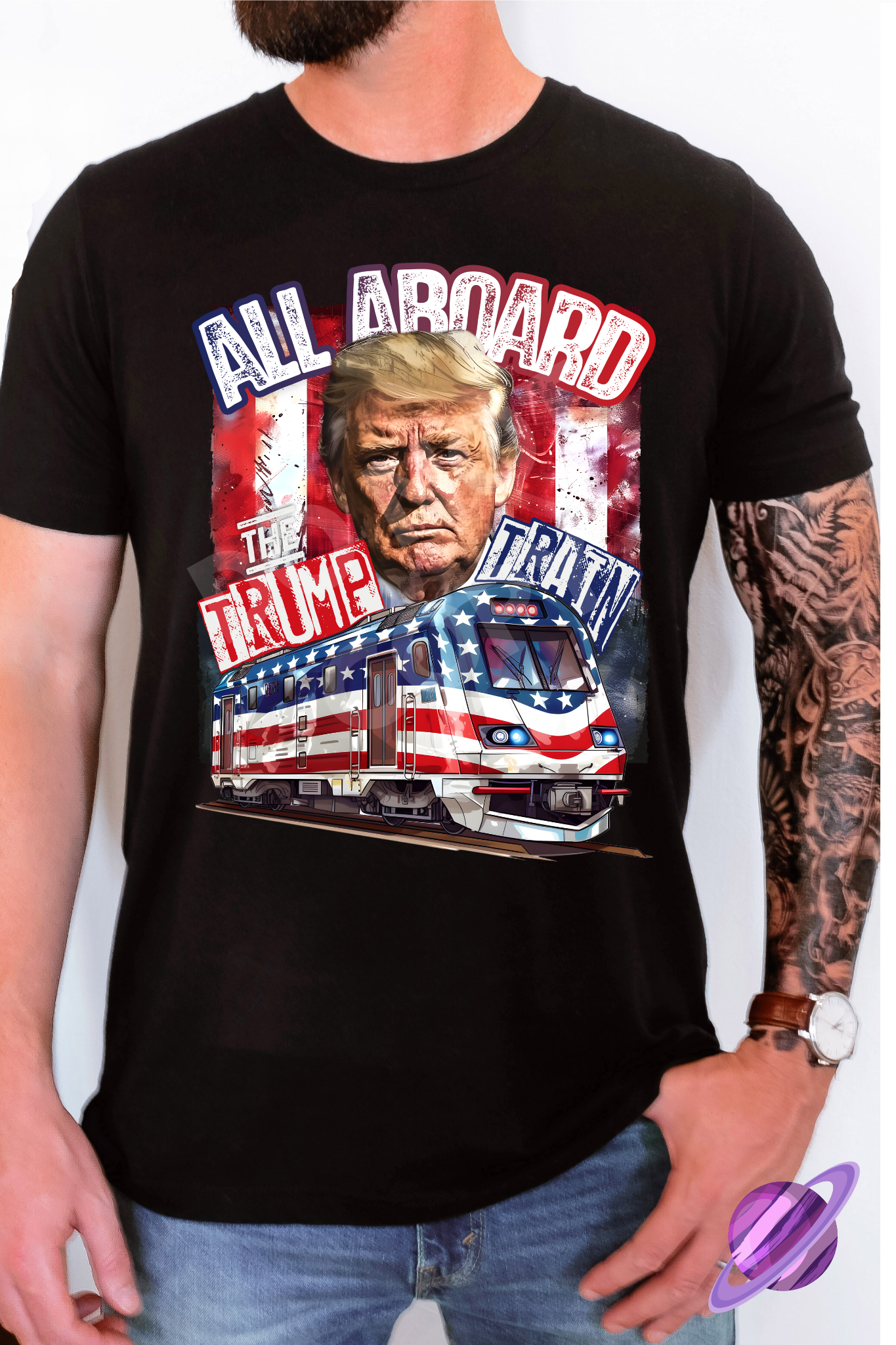 ALL ABOARD THE TRUMP TRAIN FLAG TEE