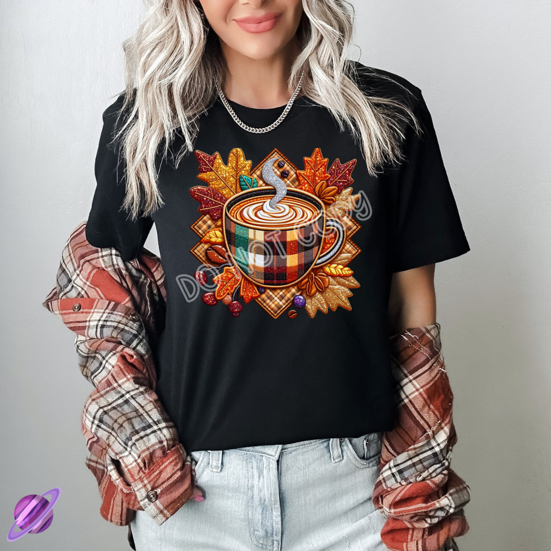 EMBROID FALL COFFEE TEE