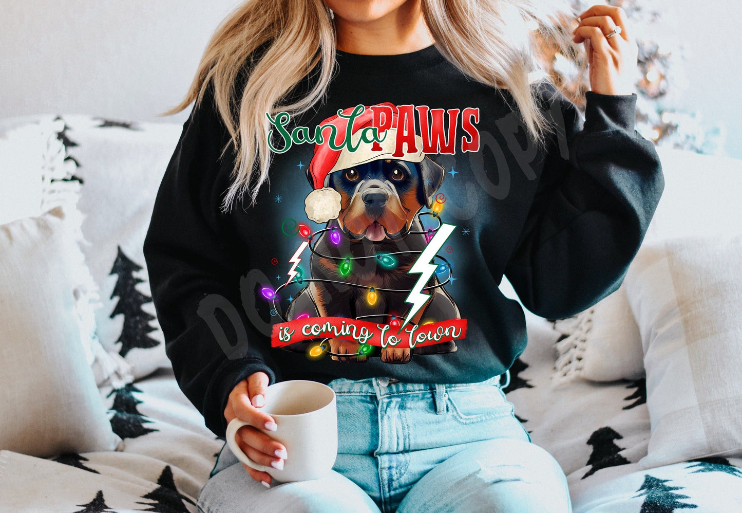 SANTA PAWS 17-Rottweiler- CREWNECK SWEATSHIRT