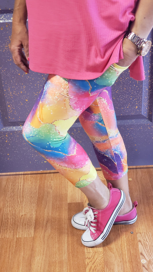 Diagonal rainbow agate capris, shorts and skorts with pockets