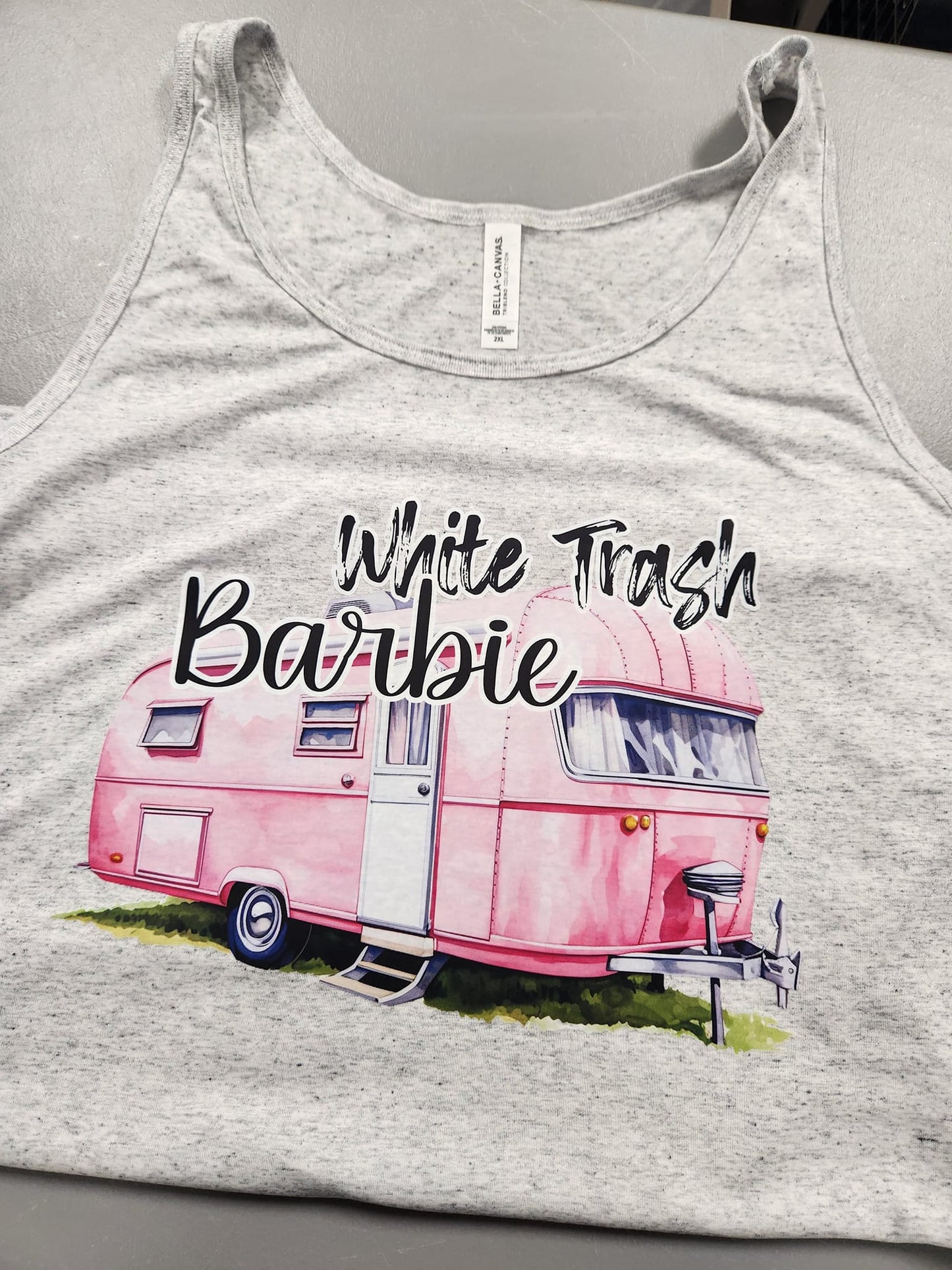 WHITE TRASH BARB TEE OR TANK TOP