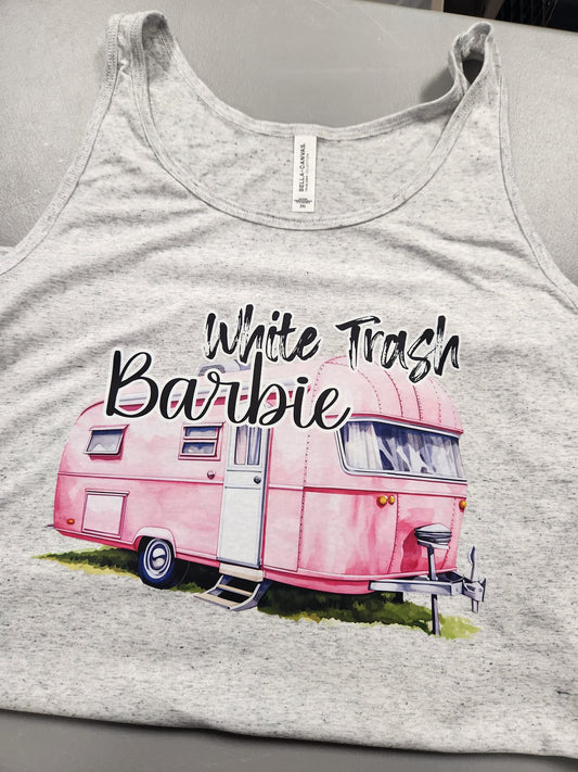 WHITE TRASH BARB TEE OR TANK TOP