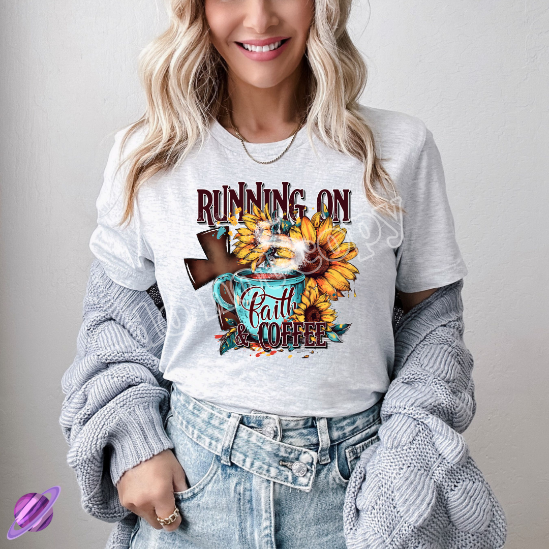 RUNNING ON FAITH AND COFFEE TEE