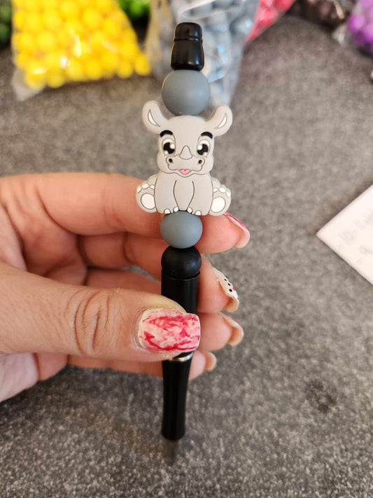 Cute Rhino Silicone Beaded Pen or Keychain