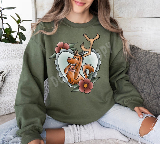 TATTOO MEAN DOG-MILITARY GREEN- CREWNECK SWEATSHIRT