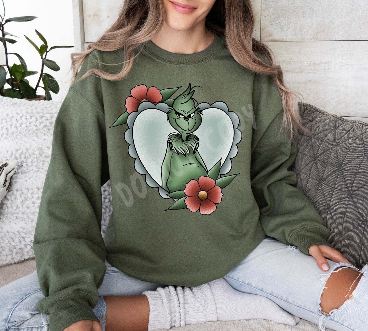 TATTOO MEAN-MILITARY GREEN- CREWNECK SWEATSHIRT
