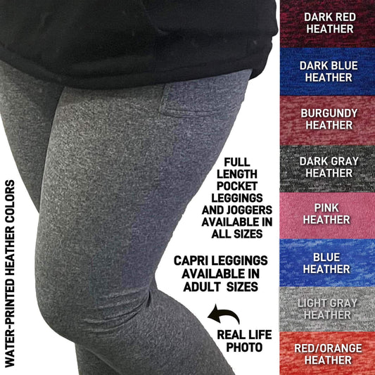 RTS - (ADULTS) Water-Printed Heather Colors Leggings & Capris with High Side Pockets