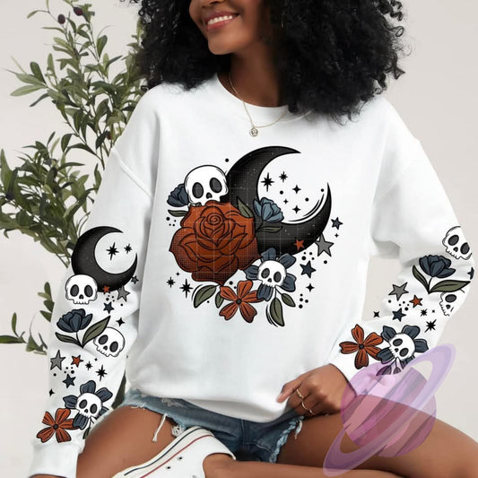 MOON FLORAL SWEATSHIRT W/ SLEEVE PRINT