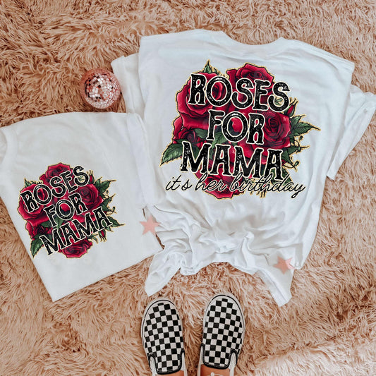 ROSES FOR MAMA - POCKET PRINT DOUBLE SIDED TEE