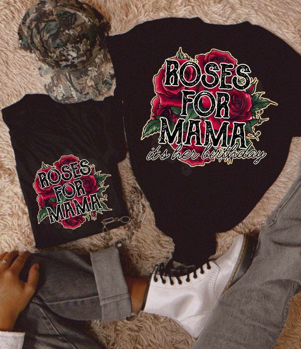 ROSES FOR MAMA - POCKET PRINT DOUBLE SIDED TEE
