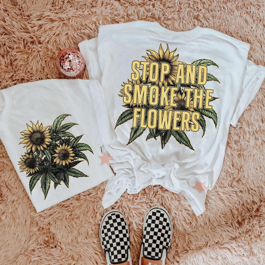SMOKE THE FLOWERS - POCKET PRINT DOUBLE SIDED TEE