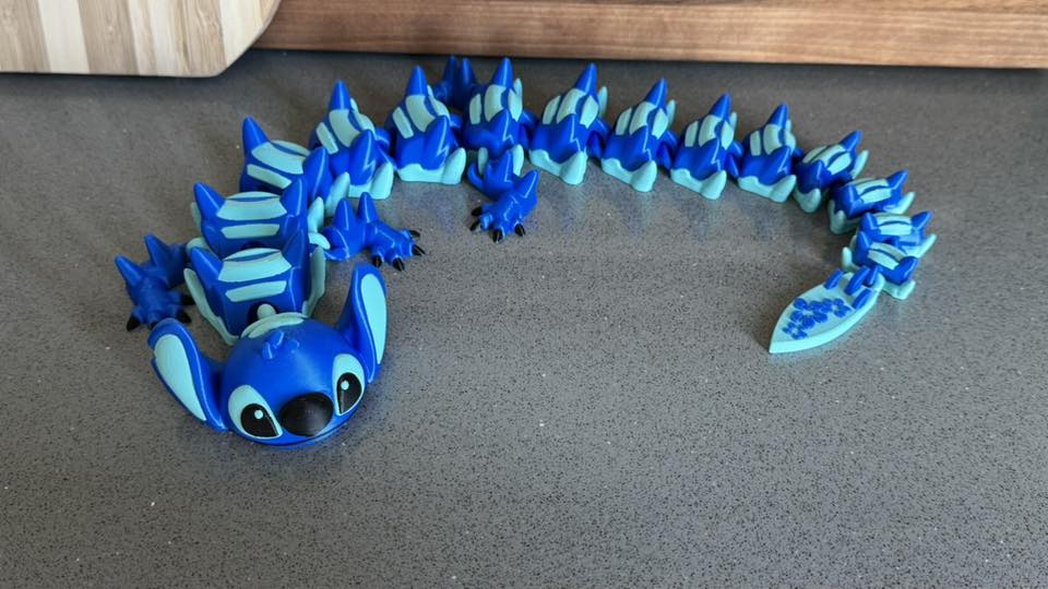 3D PRINTED BLUE ALIEN ARTICULATED DRAGON