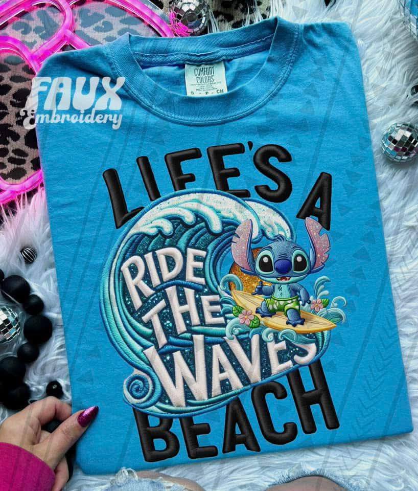 LIFES A RIDE FAUX EMBROID TEE