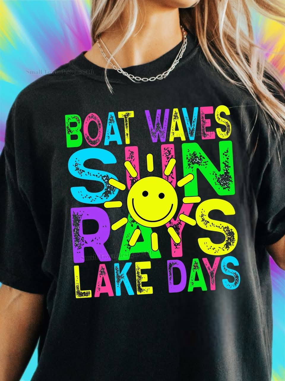 BOAT WAVES SUN RAYS NEON TEE