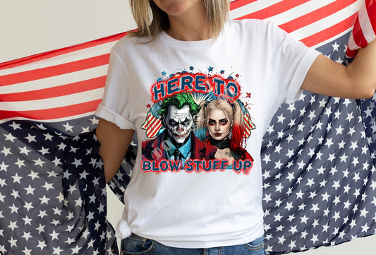 HERE TO BLOW STUFF UP- UNISEX TEE ADULTS/KIDS