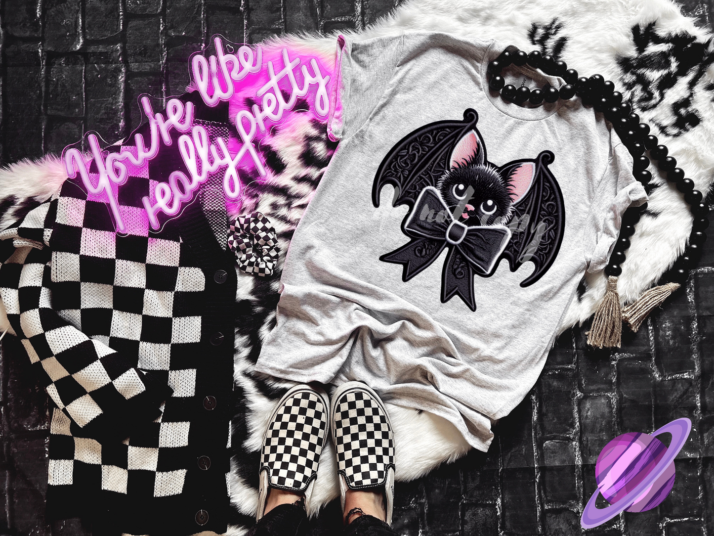 EMBROIDERY BAT UNISEX TEE ADULTS/KIDS