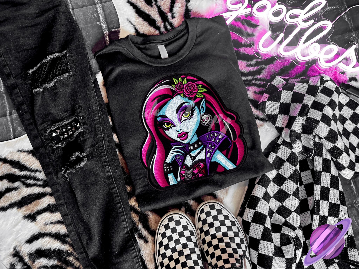 EMBROID MONSTER GIRL UNISEX TEE ADULTS/KIDS