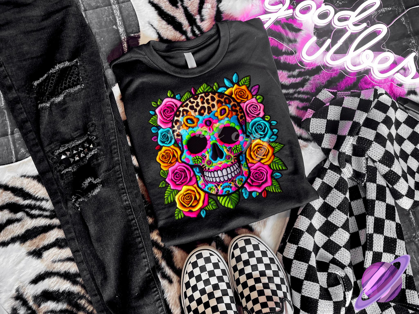 EMBROIDERED SKULL 1 UNISEX TEE ADULTS/KIDS