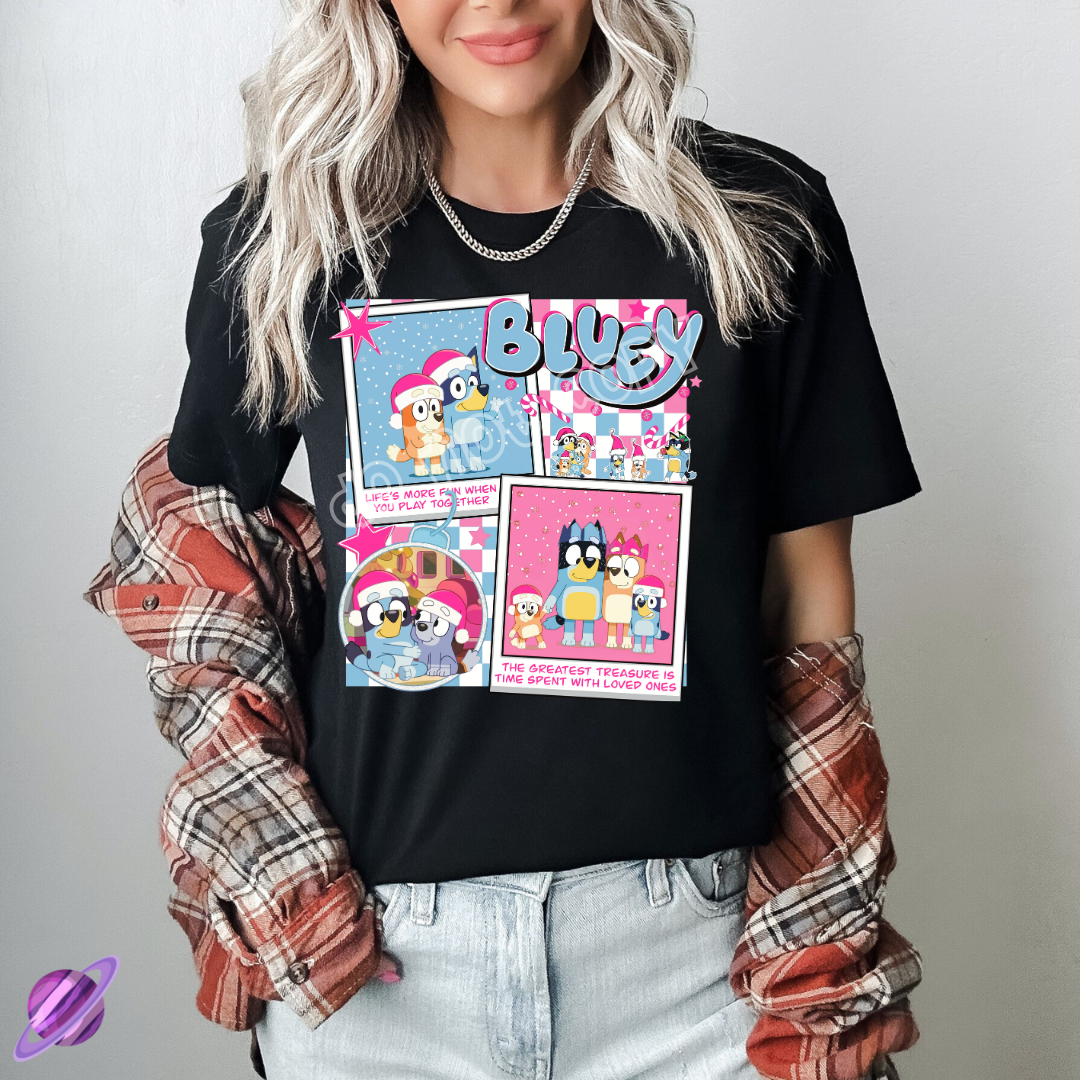 PINK BLUE DOG TEE