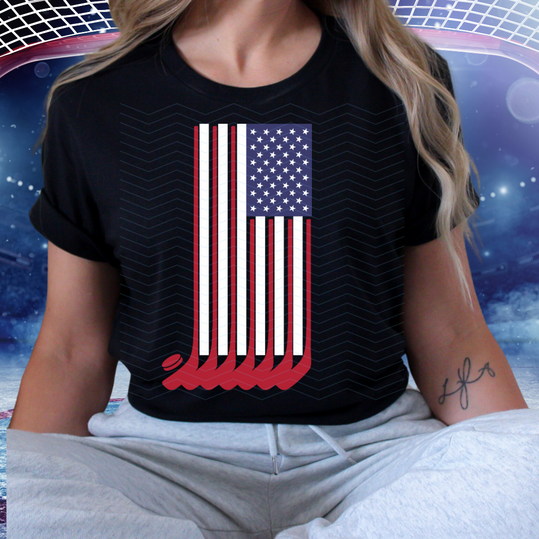 USA FLAG HOCKEY STICKS TEE