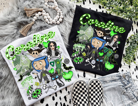 BUTTON GIRL GREEN TEE