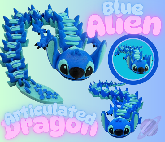 3D PRINTED BLUE ALIEN ARTICULATED DRAGON