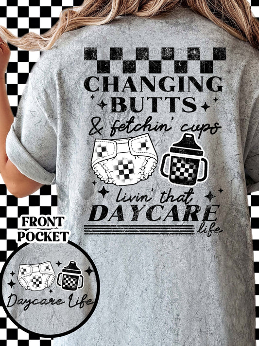 CHANGING BUTTS DAYCARE DOUBLE SIDED TEE