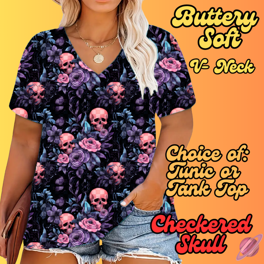 PRETTY FALL RUN-CHECKERED SKULL-TUNIC OR TANK-PREORDER CLOSING 8/3