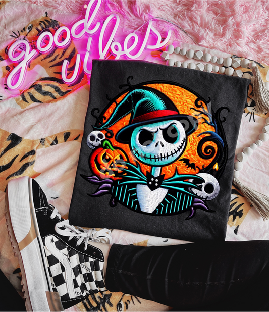EMBROID SKELE PUMPKIN TEE