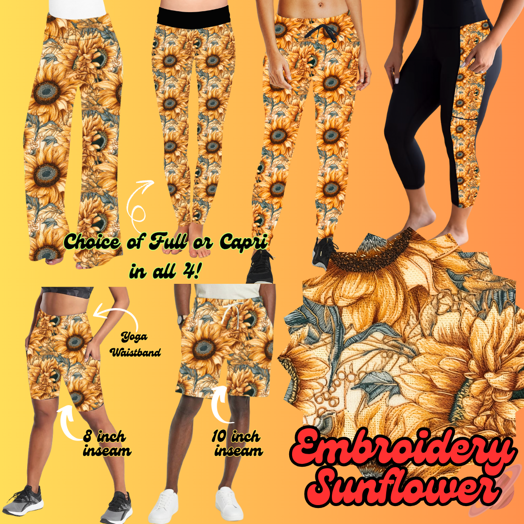 PRETTY FALL RUN-EMBROIDERY SUNFLOWER-BOTTOMS 6 STYLES-PREORDER CLOSING 8/3