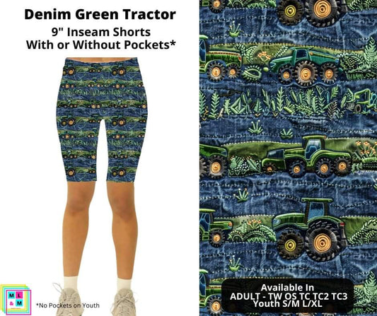 Denim Green Tractor Shorts w/ Pockets