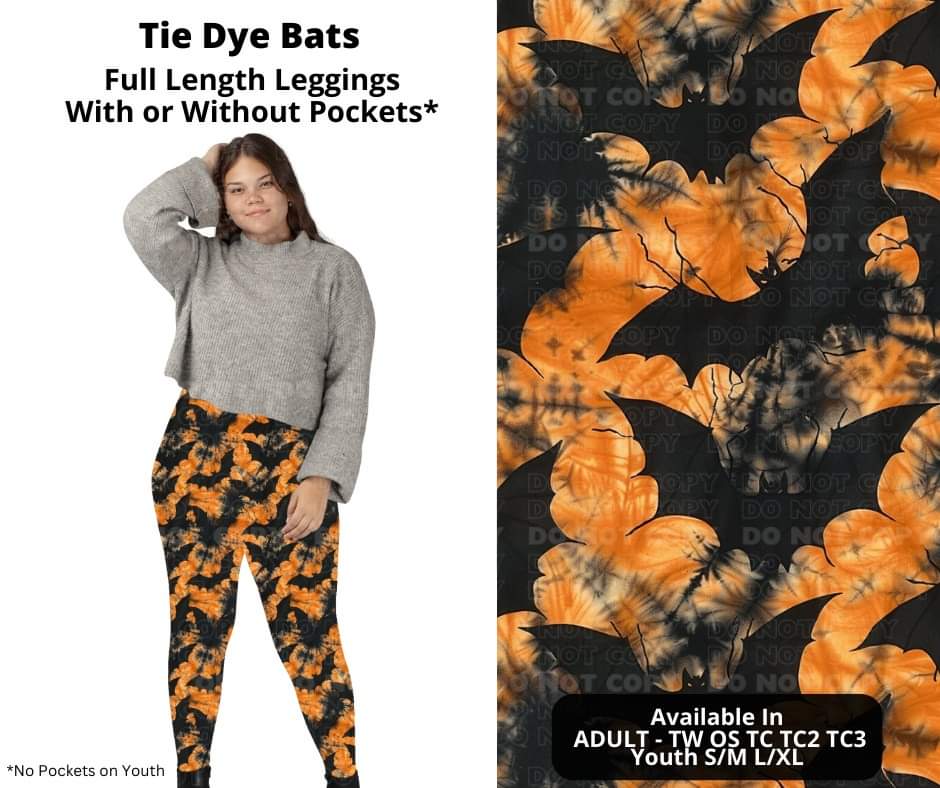 Tie Dye Bats Full Length Leggings w/ Pockets