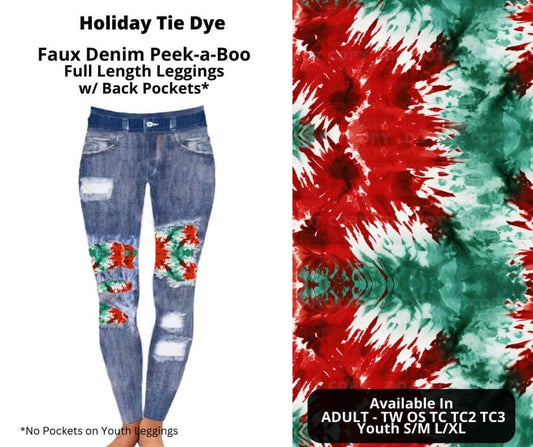 Holiday Tie Dye Faux Denim Full Length Peekaboo Leggings