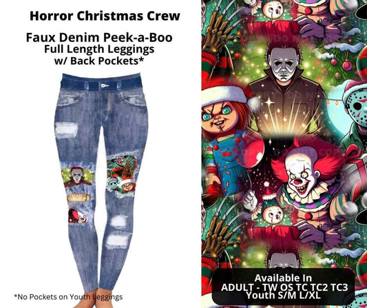 Horror Christmas Crew Faux Denim Full Length Peekaboo Leggings