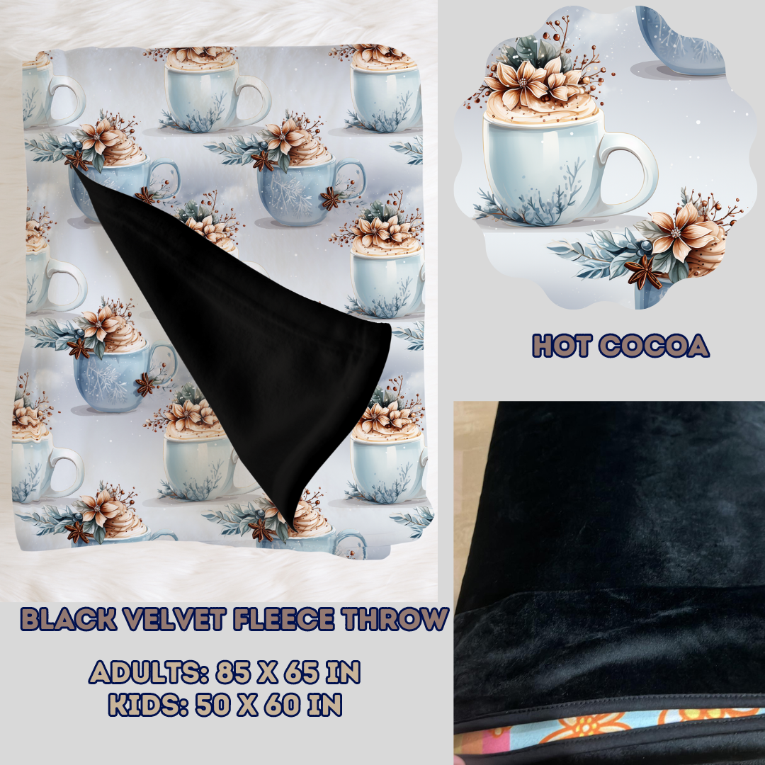 HOT COCOA - SOFT BLACK FLEECE THROW BLANKETS