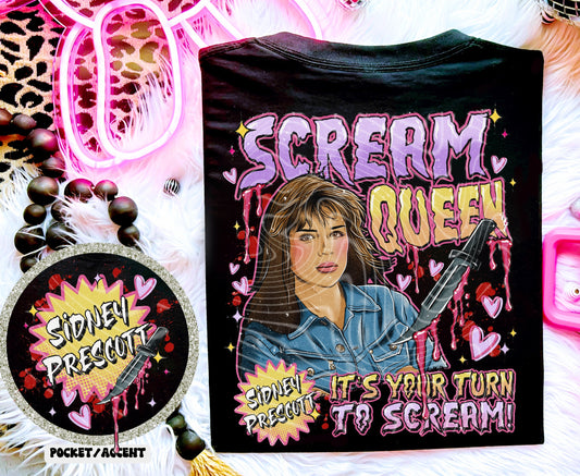 SCREAM QUEEN- POCKET PRINT DOUBLE SIDED TEE