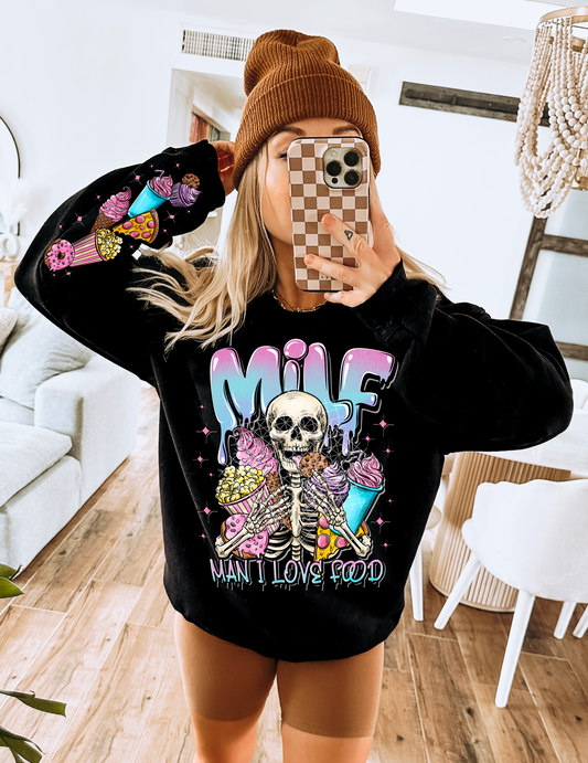 MILF-MAN I LOVE FOOD FRONT & SLEEVE DESIGN HOODIE