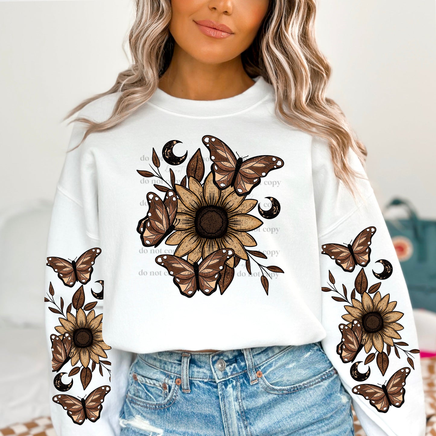 SUNFLOWER BUTTERFLY SWEATSHIRT W/ SLEEVE PRINT
