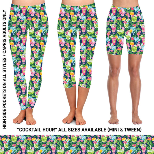 RTS - Cocktail Hour Biker/Capris/Leggings with High Side Pockets
