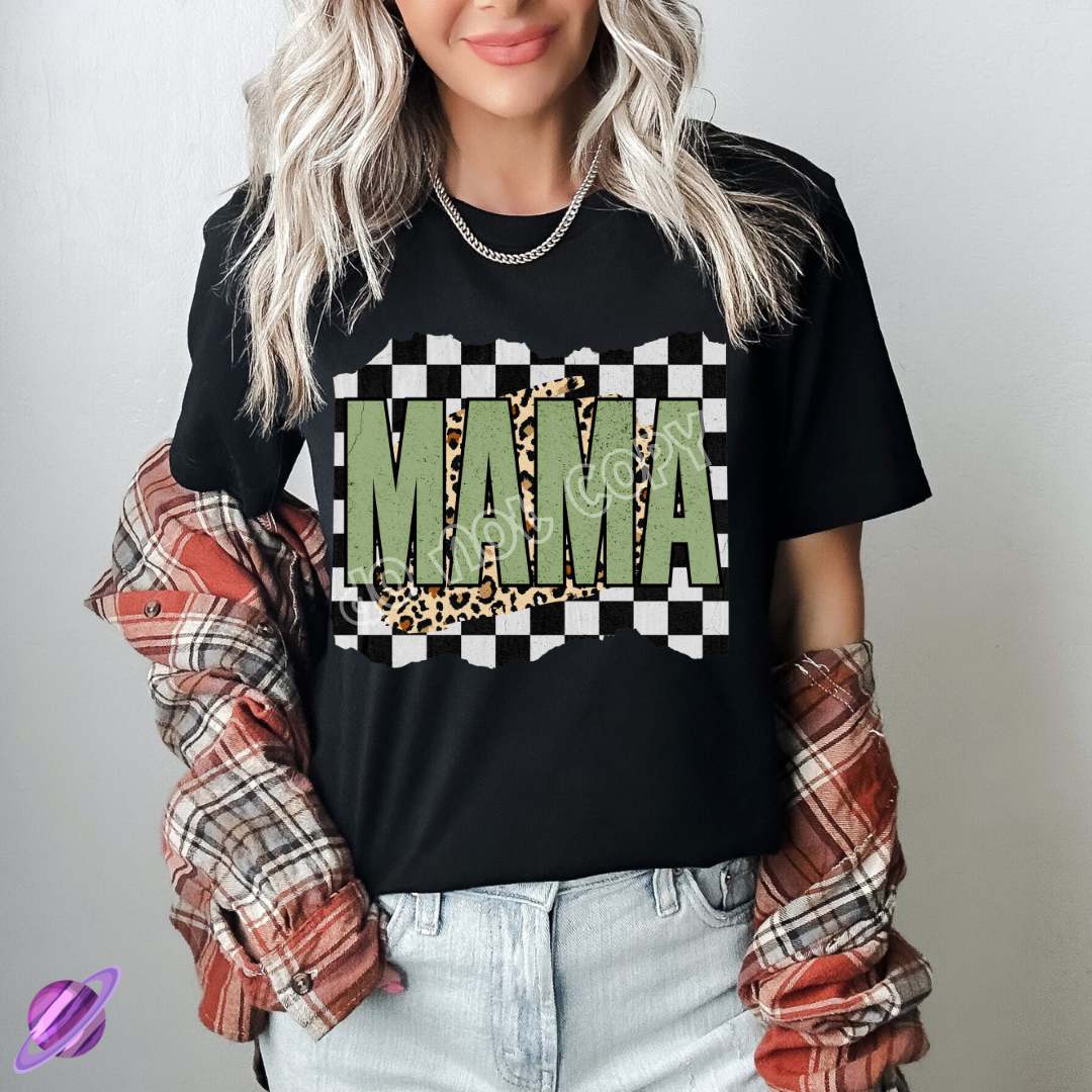 MAMA GREEN CHECKER TEE