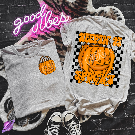 Keepin it Spooky Babe Pocket Print Double Sided Tee