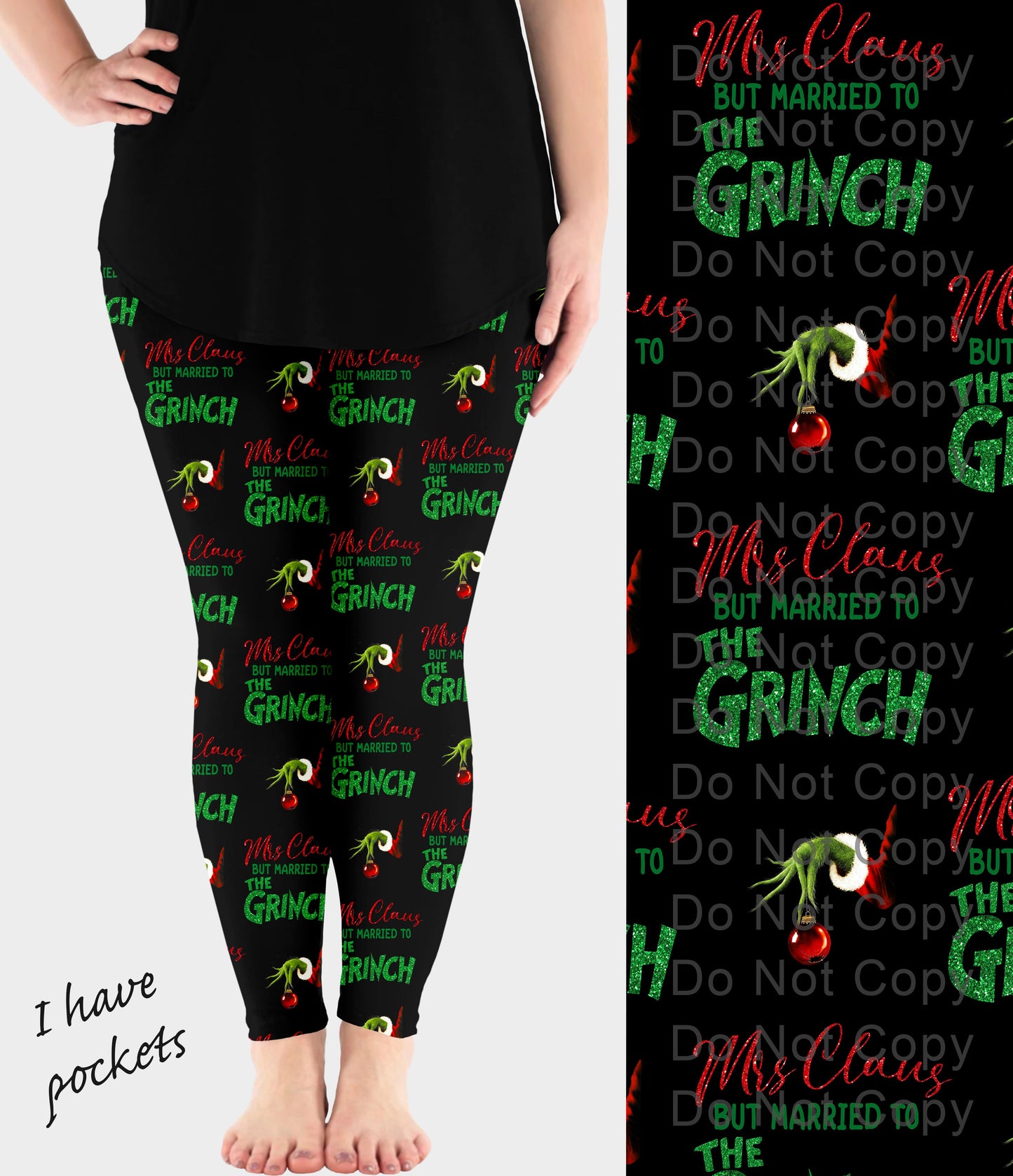 RTS - Mrs Claus Leggings w/ Pockets